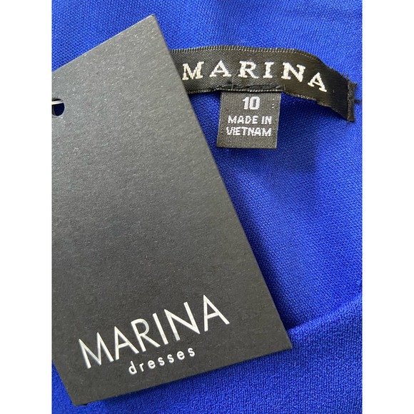Marina Crepe Bubble Sleeve Blue Dress New in Plastic* Size 10 WD41 - Picture 13 of 14